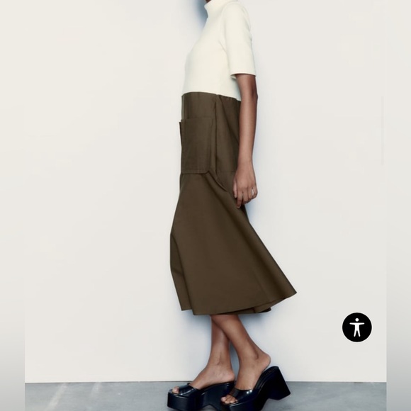 Zara khaki and crème color mock neck dress | Size M - Picture 5 of 5